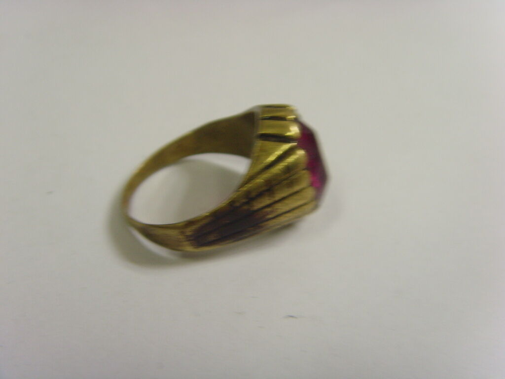 1800S ANTIQUE OLD NOMAD TRIBAL WEDDING RING 8.5 SIZE FAUX GEM RUBELLITE FV1223