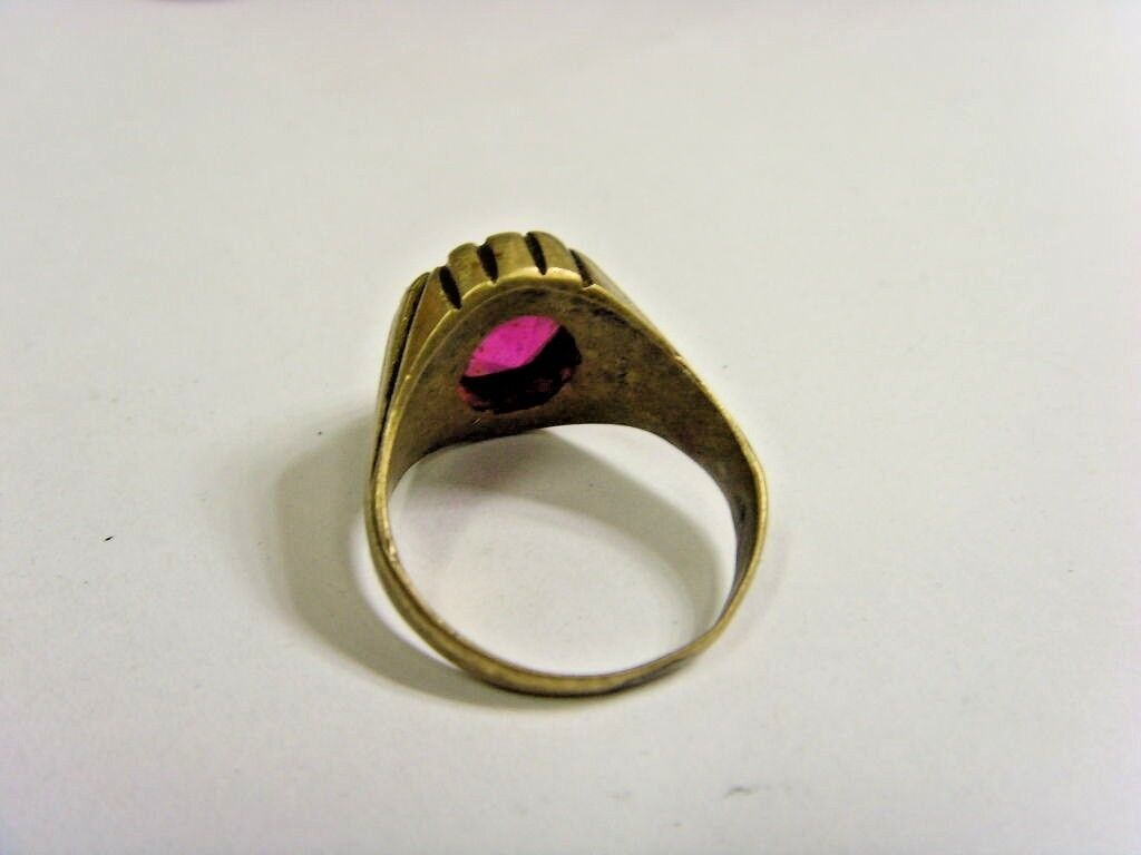 1800S ANTIQUE OLD NOMAD TRIBAL WEDDING RING 8.5 SIZE FAUX GEM RUBELLITE FV1223