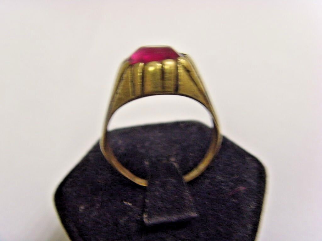 1800S ANTIQUE OLD NOMAD TRIBAL WEDDING RING 8.5 SIZE FAUX GEM RUBELLITE FV1223