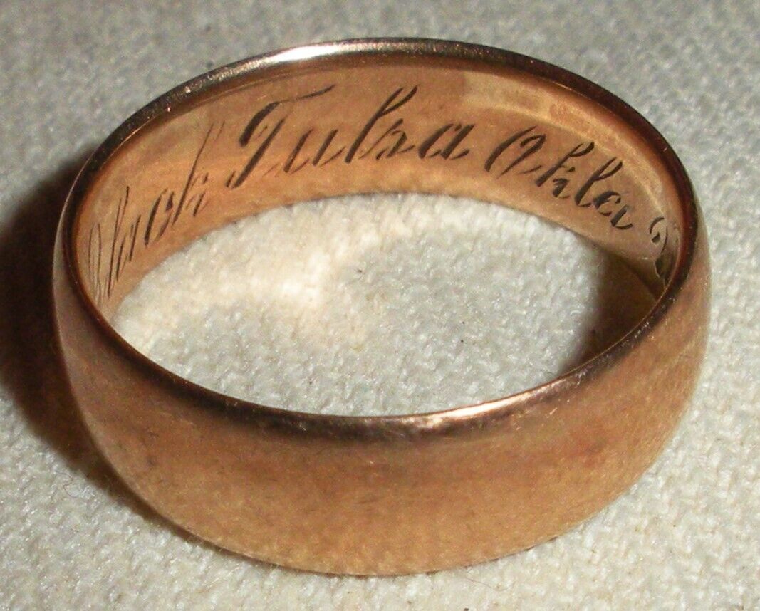 ANTIQUE 1800S 10K GOLD WEDDING BAND RING ENGRAVED TULSA OKLAHOMA SIZE 6.5 vafo
