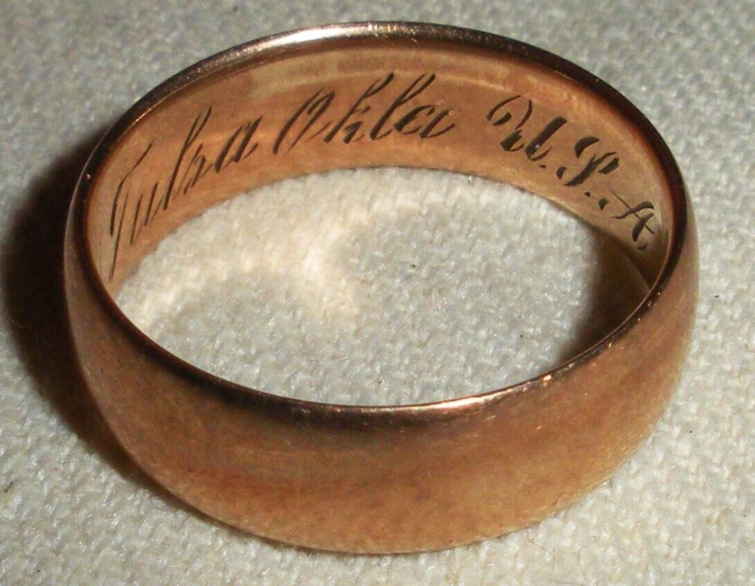 ANTIQUE 1800S 10K GOLD WEDDING BAND RING ENGRAVED TULSA OKLAHOMA SIZE 6.5 vafo
