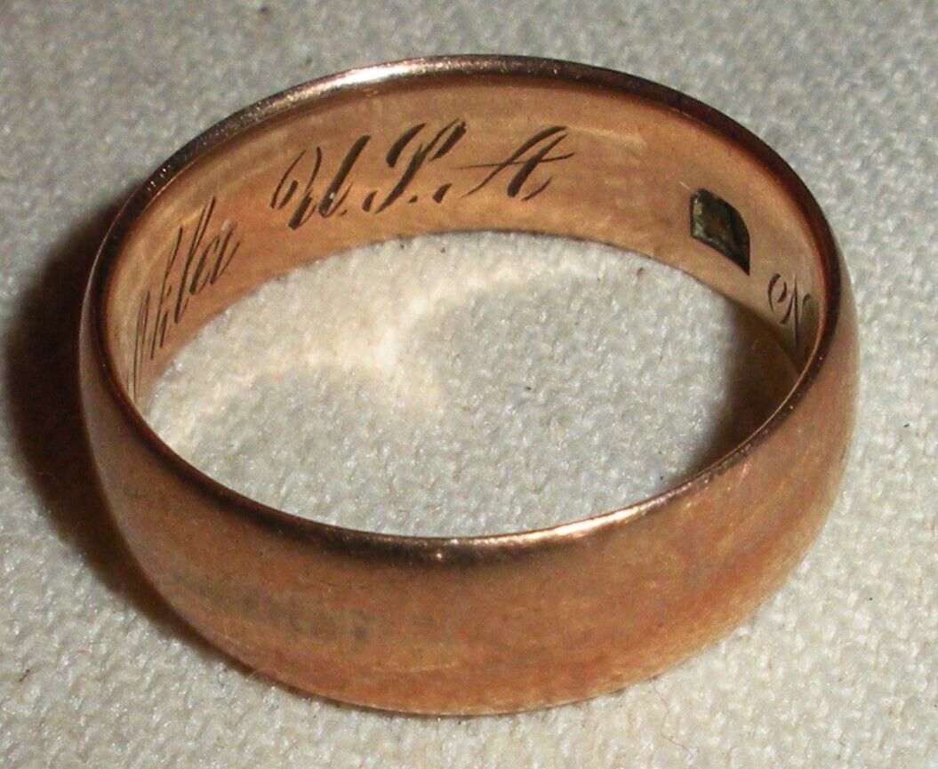 ANTIQUE 1800S 10K GOLD WEDDING BAND RING ENGRAVED TULSA OKLAHOMA SIZE 6.5 vafo