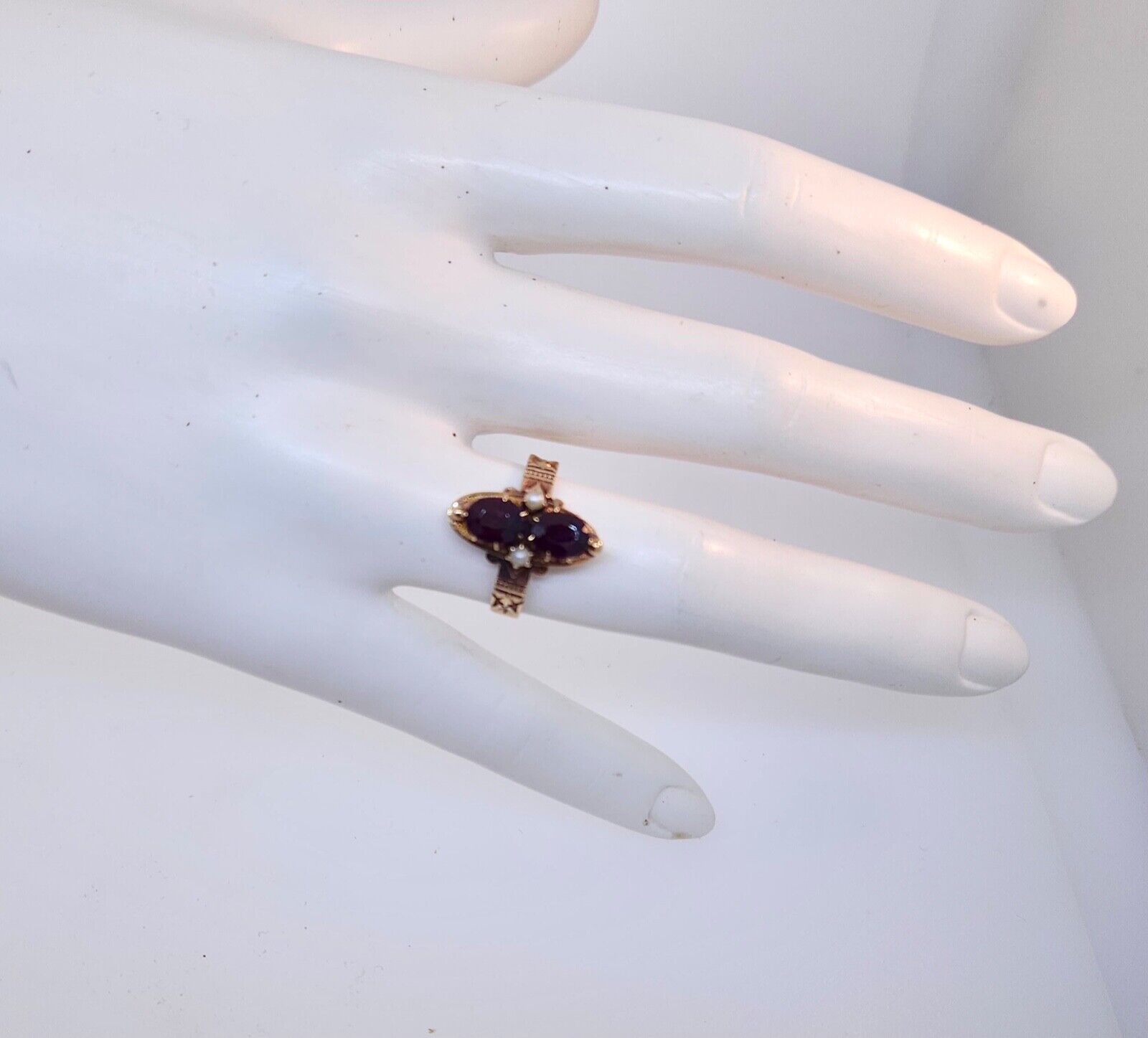 Antique Victorian 1800's 14k Rose Gold Garnet & Seed Pearl Ring