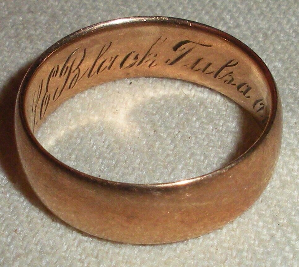 ANTIQUE 1800S 10K GOLD WEDDING BAND RING ENGRAVED TULSA OKLAHOMA SIZE 6.5 vafo