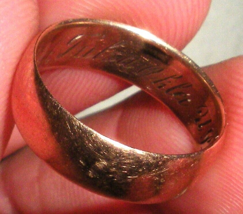 ANTIQUE 1800S 10K GOLD WEDDING BAND RING ENGRAVED TULSA OKLAHOMA SIZE 6.5 vafo
