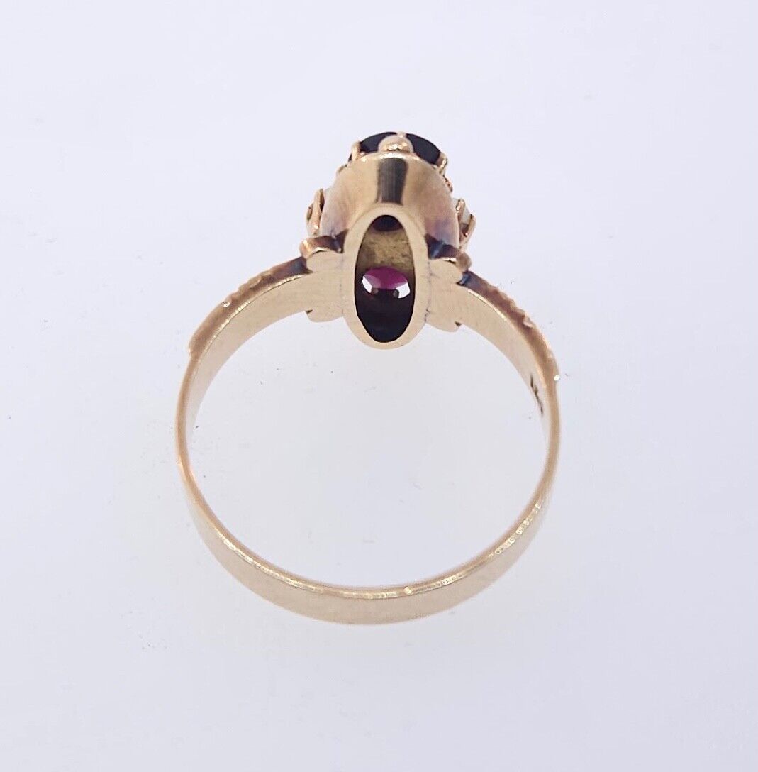 Antique Victorian 1800's 14k Rose Gold Garnet & Seed Pearl Ring