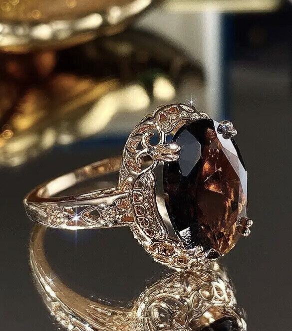 1800s Style Brown Zircon ring Gorgeous Antique Look. Size 8 . Gold Plated