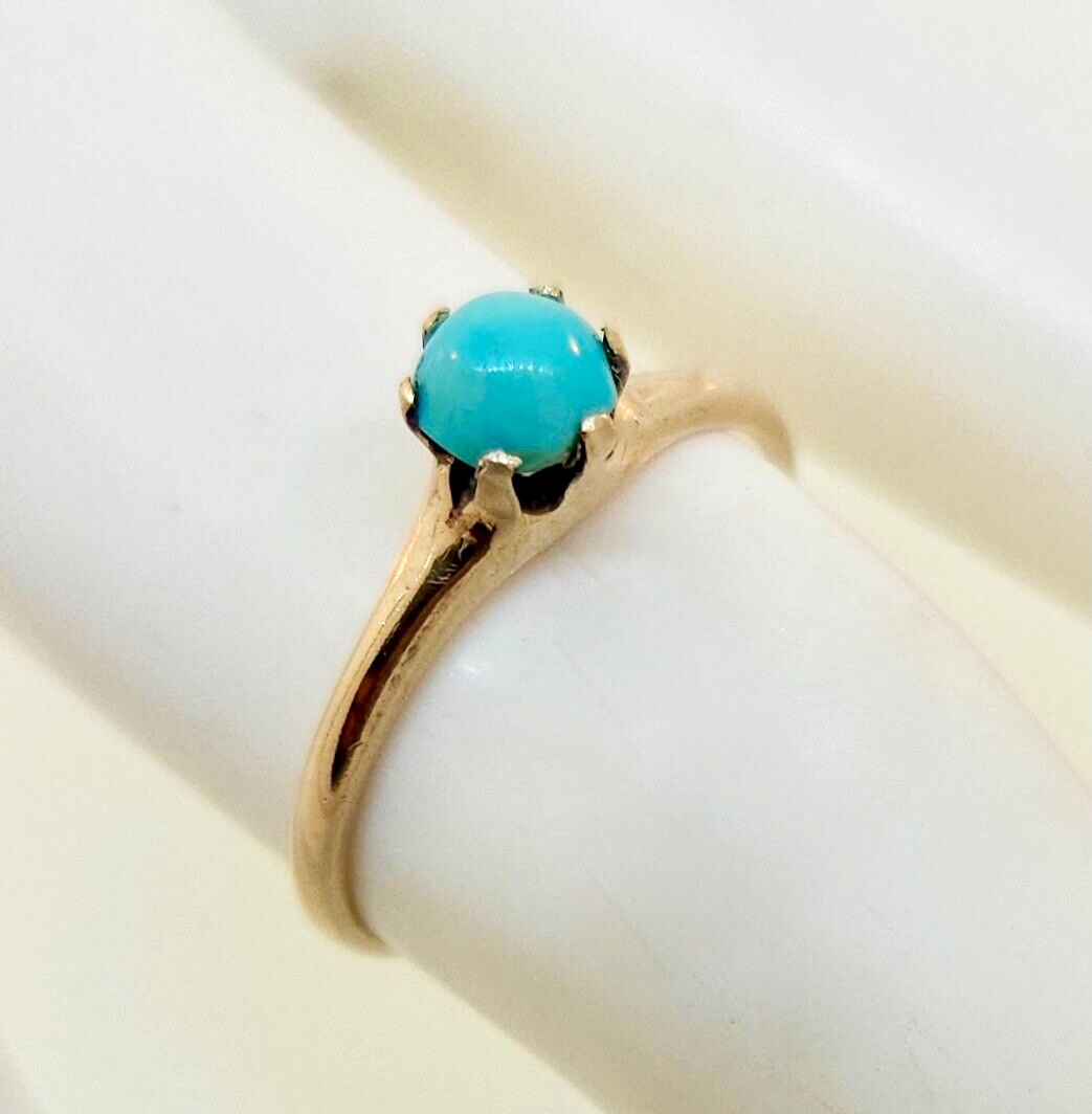 Antique 1800's Victorian 10k Yellow Gold Turquoise Solitaire Ring