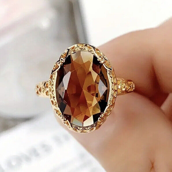 1800s Style Brown Zircon ring Gorgeous Antique Look.  Size 8 . Gold Plated
