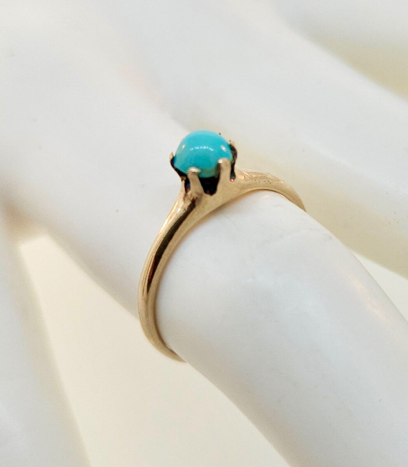 Antique 1800's Victorian 10k Yellow Gold Turquoise Solitaire Ring