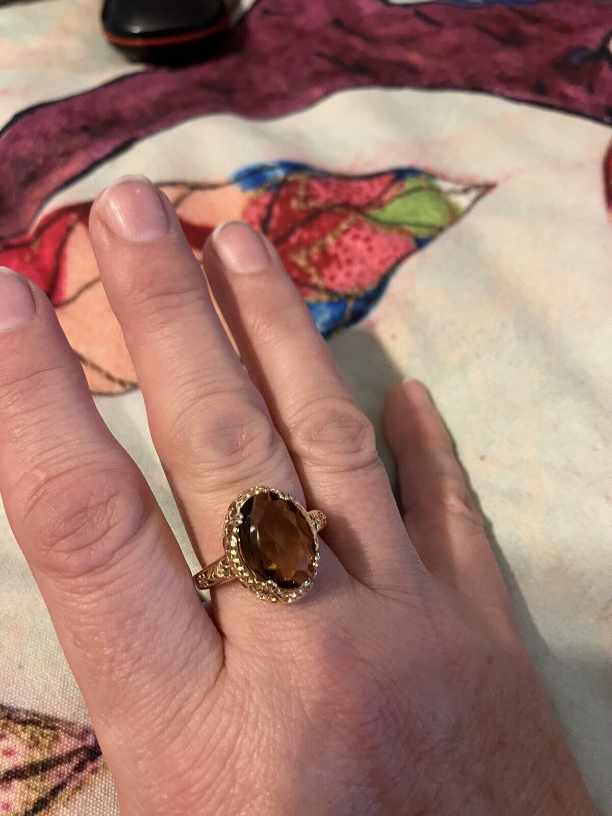 1800s Style Brown Zircon ring Gorgeous Antique Look.  Size 8 . Gold Plated