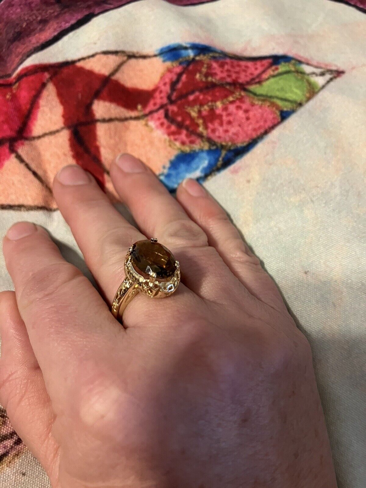 1800s Style Brown Zircon ring Gorgeous Antique Look.  Size 8 . Gold Plated