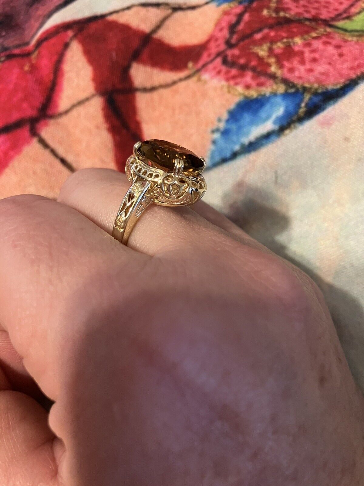 1800s Style Brown Zircon ring Gorgeous Antique Look.  Size 8 . Gold Plated