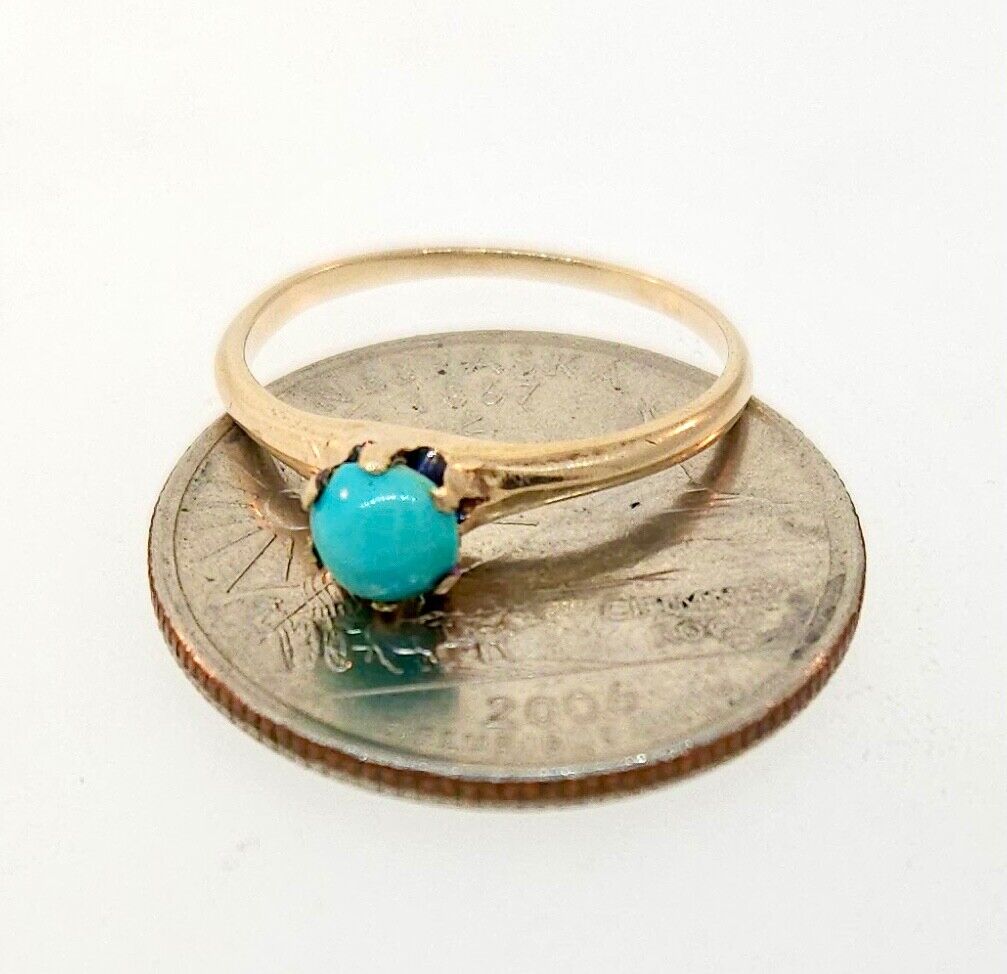 Antique 1800's Victorian 10k Yellow Gold Turquoise Solitaire Ring