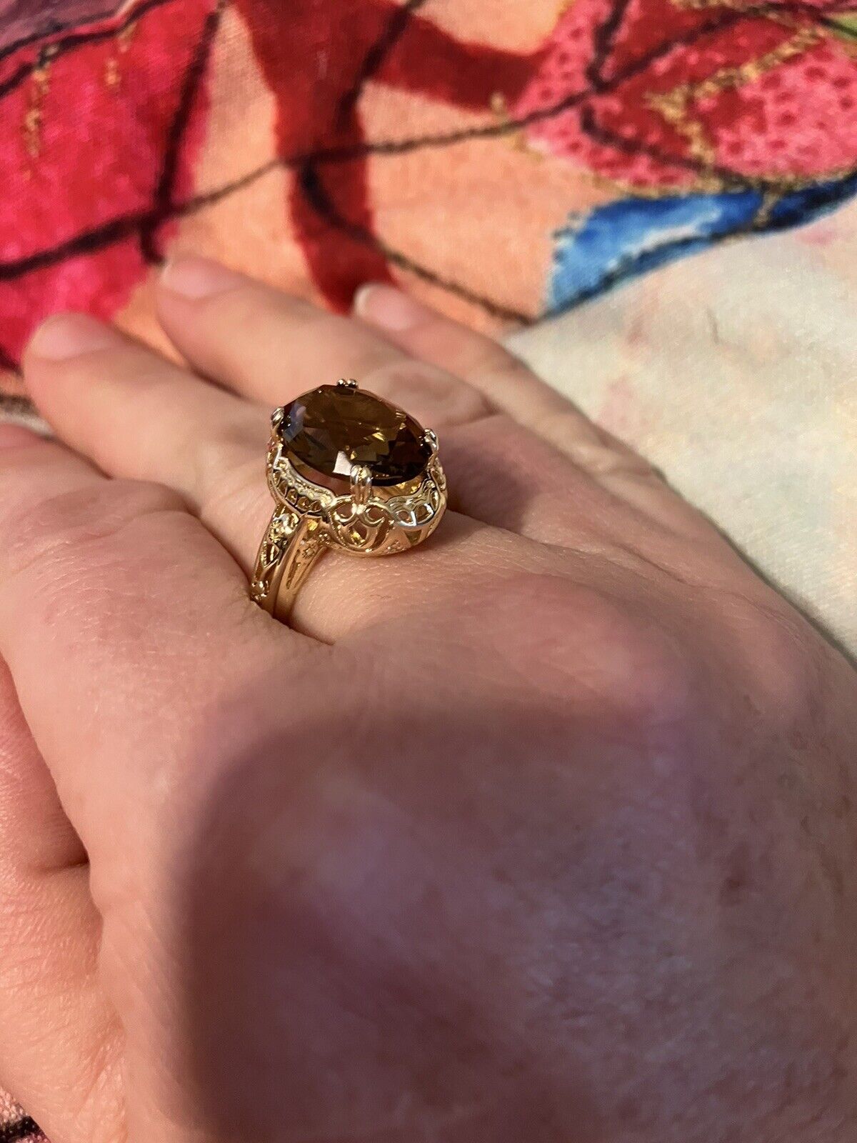 1800s Style Brown Zircon ring Gorgeous Antique Look.  Size 8 . Gold Plated