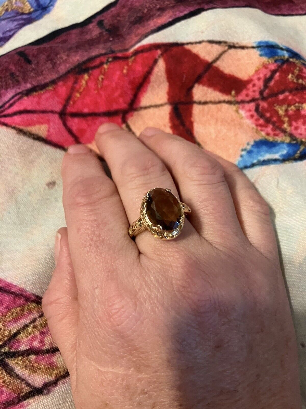 1800s Style Brown Zircon ring Gorgeous Antique Look.  Size 8 . Gold Plated