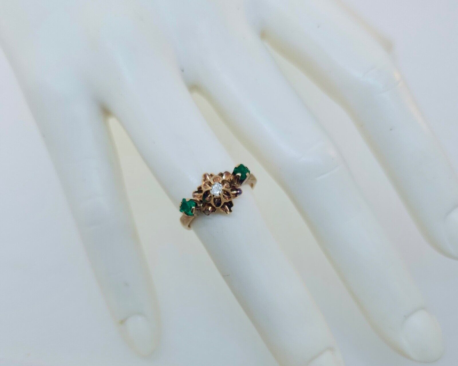 Antique Victorian 1800's 10k Rose Gold Diamond & Emerald Ring