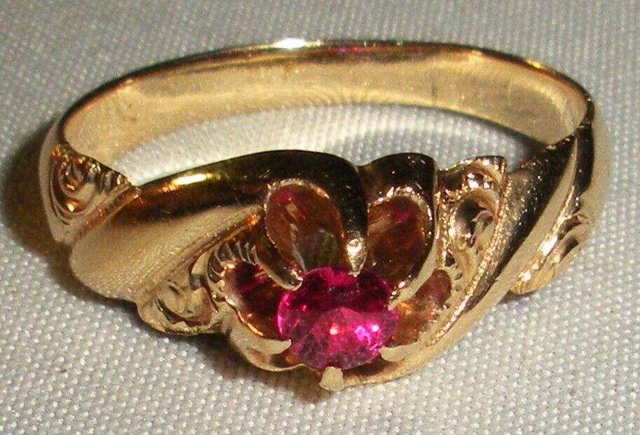 ANTIQUE 1800s 14K VICTORIAN RUBY ENGAGEMENT RING SIZE 7 tuvi