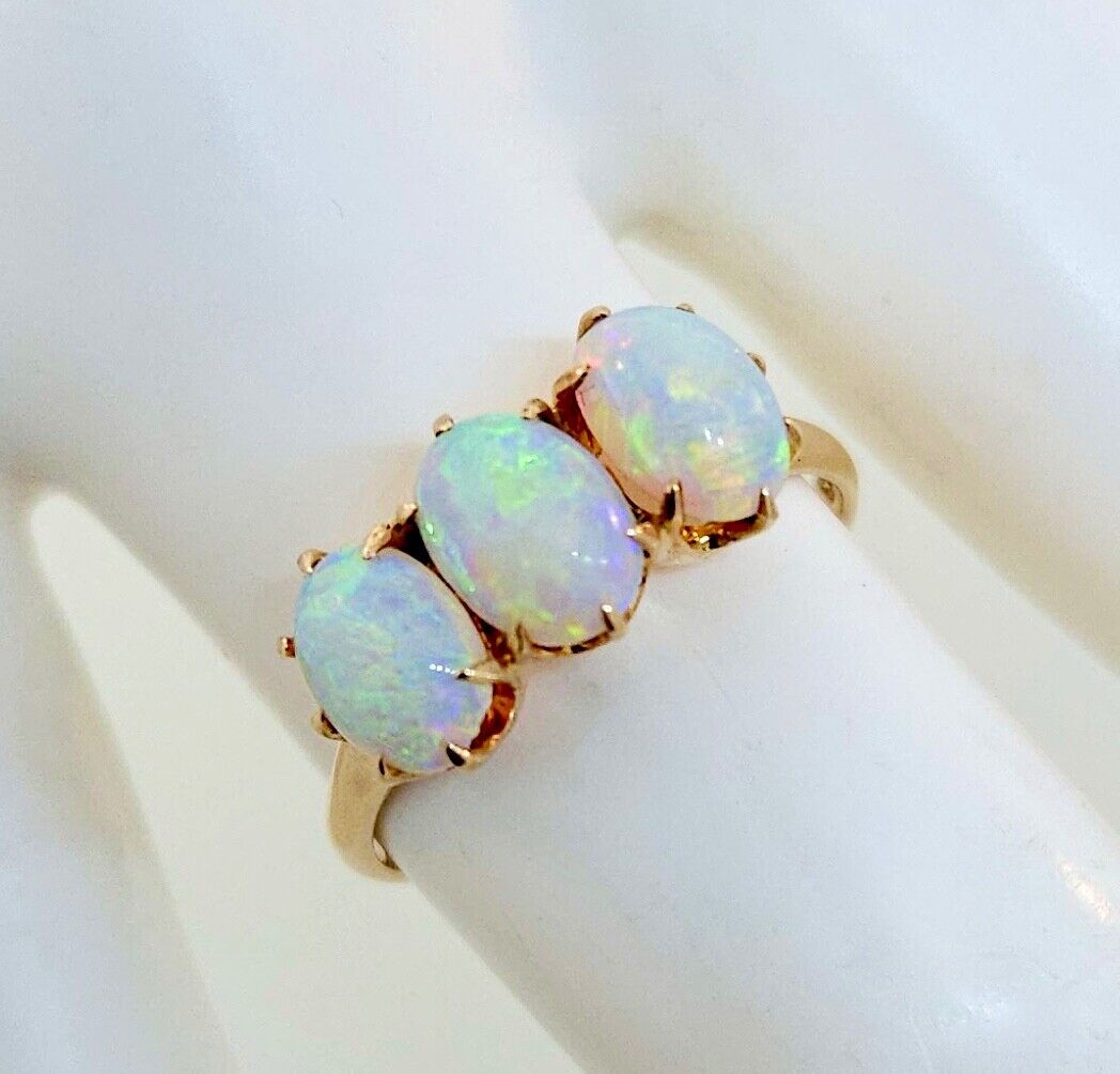 Antique 1800's Victorian 10k 3 Stone Opal Ring