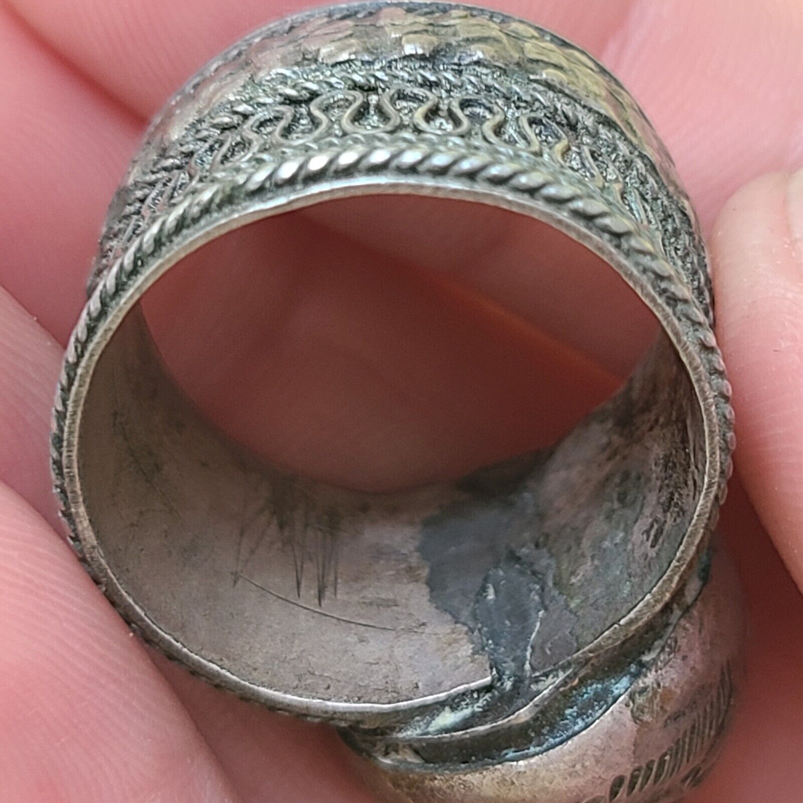 1800s Handmade Antique STERLING SILVER Ring 11 GRAMS 9.25 SZ Ethnic Ring A-1A
