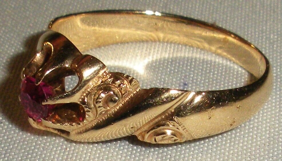 ANTIQUE 1800s 14K VICTORIAN RUBY ENGAGEMENT RING SIZE 7 tuvi
