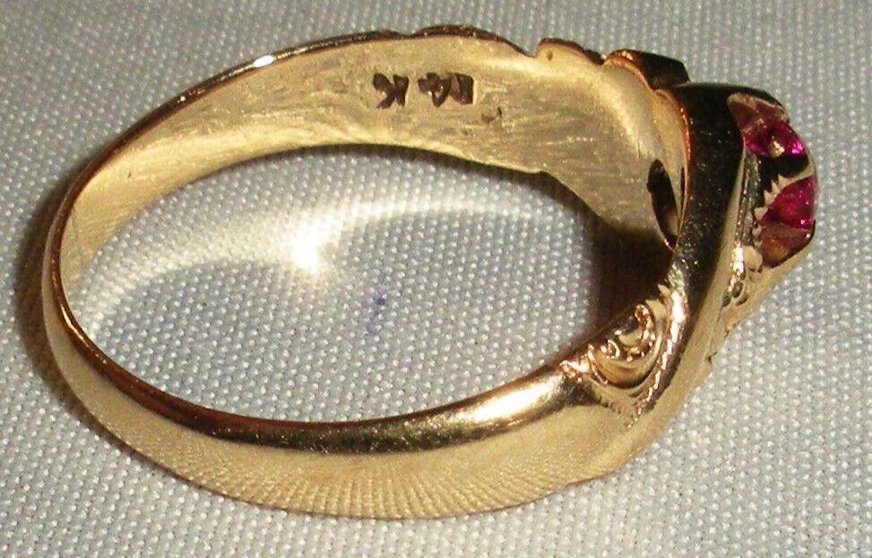 ANTIQUE 1800s 14K VICTORIAN RUBY ENGAGEMENT RING SIZE 7 tuvi
