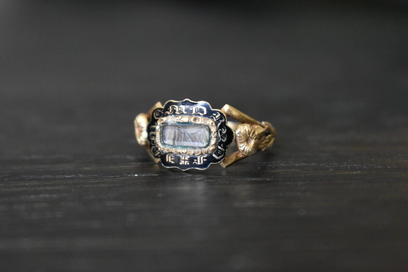 Georgian Mourning Ring Antique Early 1800s Original 18k Gold Black Enamel