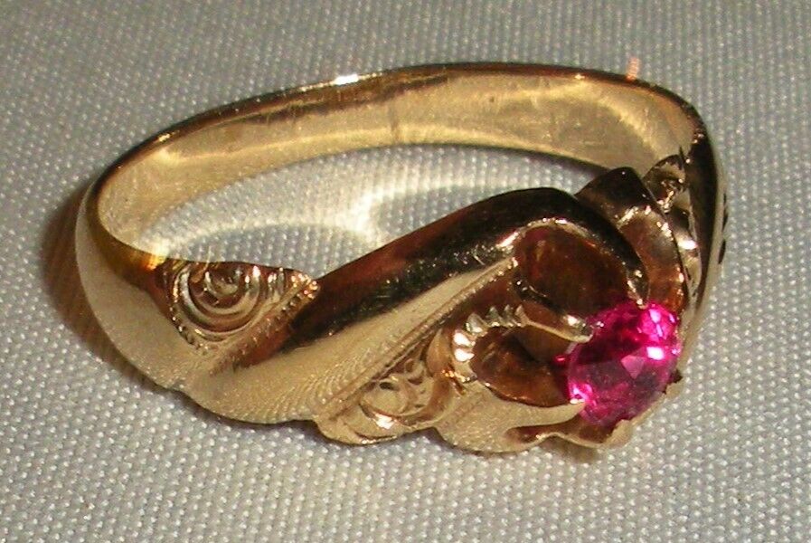 ANTIQUE 1800s 14K VICTORIAN RUBY ENGAGEMENT RING SIZE 7 tuvi