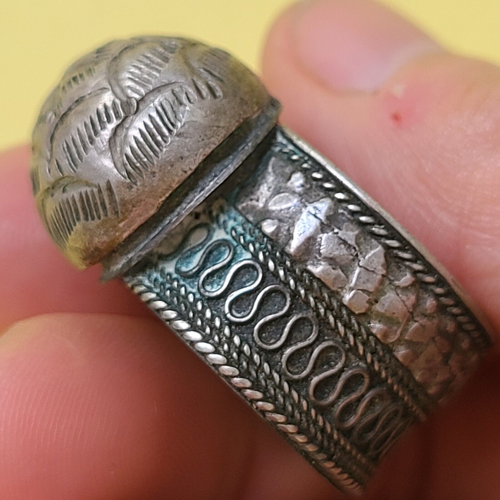 1800s Handmade Antique STERLING SILVER Ring 11 GRAMS 9.25 SZ Ethnic Ring A-1A