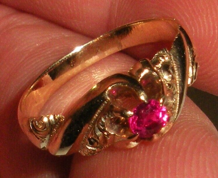 ANTIQUE 1800s 14K VICTORIAN RUBY ENGAGEMENT RING SIZE 7 tuvi
