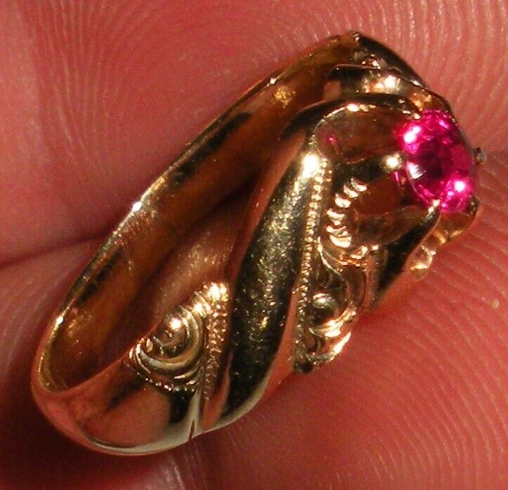 ANTIQUE 1800s 14K VICTORIAN RUBY ENGAGEMENT RING SIZE 7 tuvi