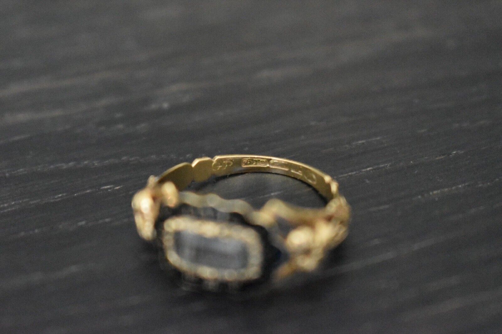 Georgian Mourning Ring Antique Early 1800s Original 18k Gold Black Enamel