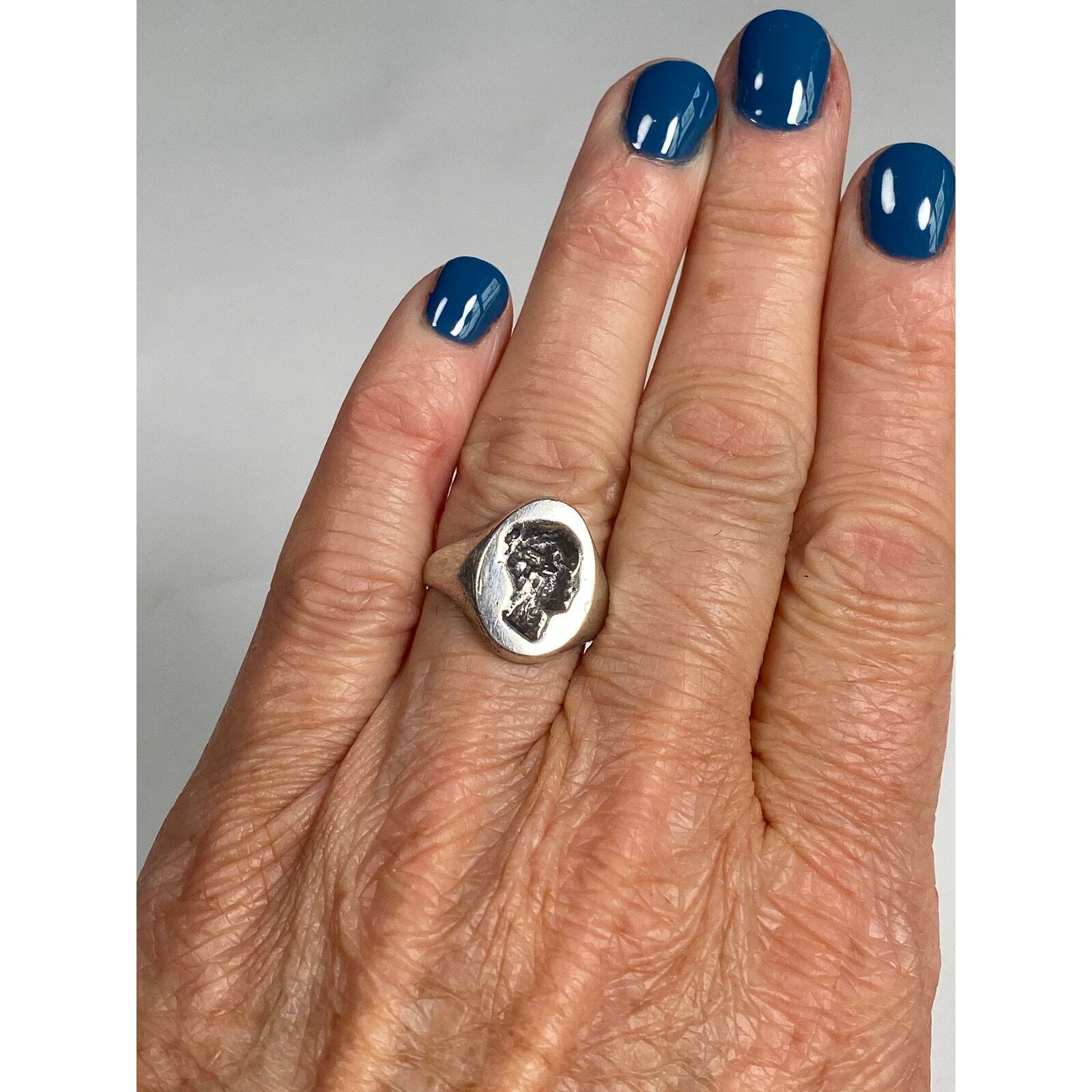 Antique 1800's English Sterling Silver Silhouette Ring, Rare, Hallmarks Wax Seal