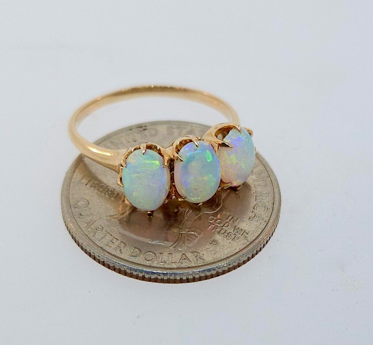 Antique 1800's Victorian 10k 3 Stone Opal Ring