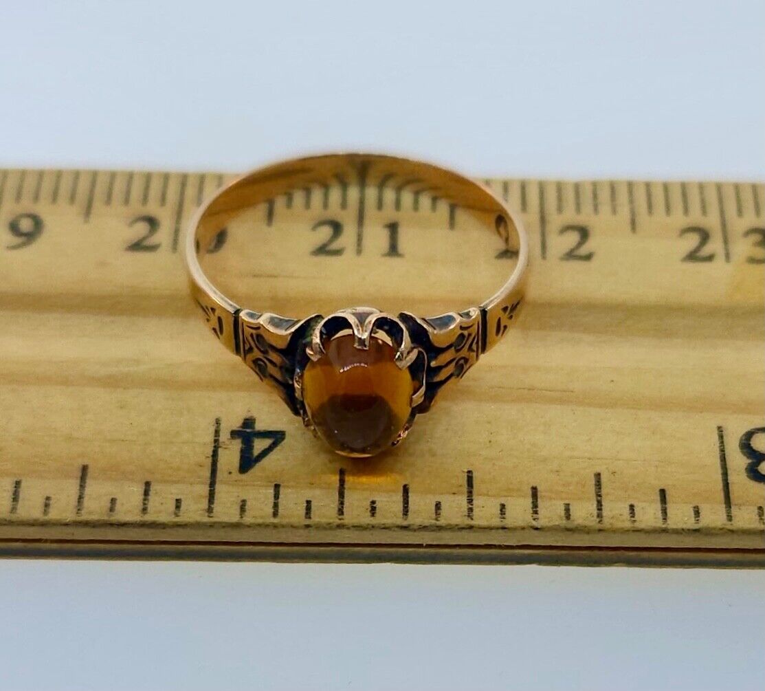 Antique Victorian 1800's 10k Yellow Gold Golden Cabochon Stone Ring