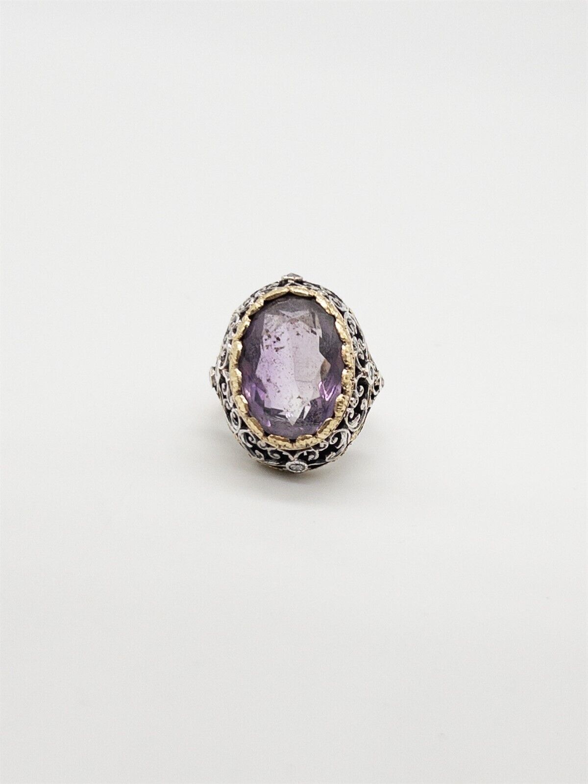Antique 1800s 20ct Amethyst Diamond 14k Yellow Gold Platinum Filigree Ring BIG