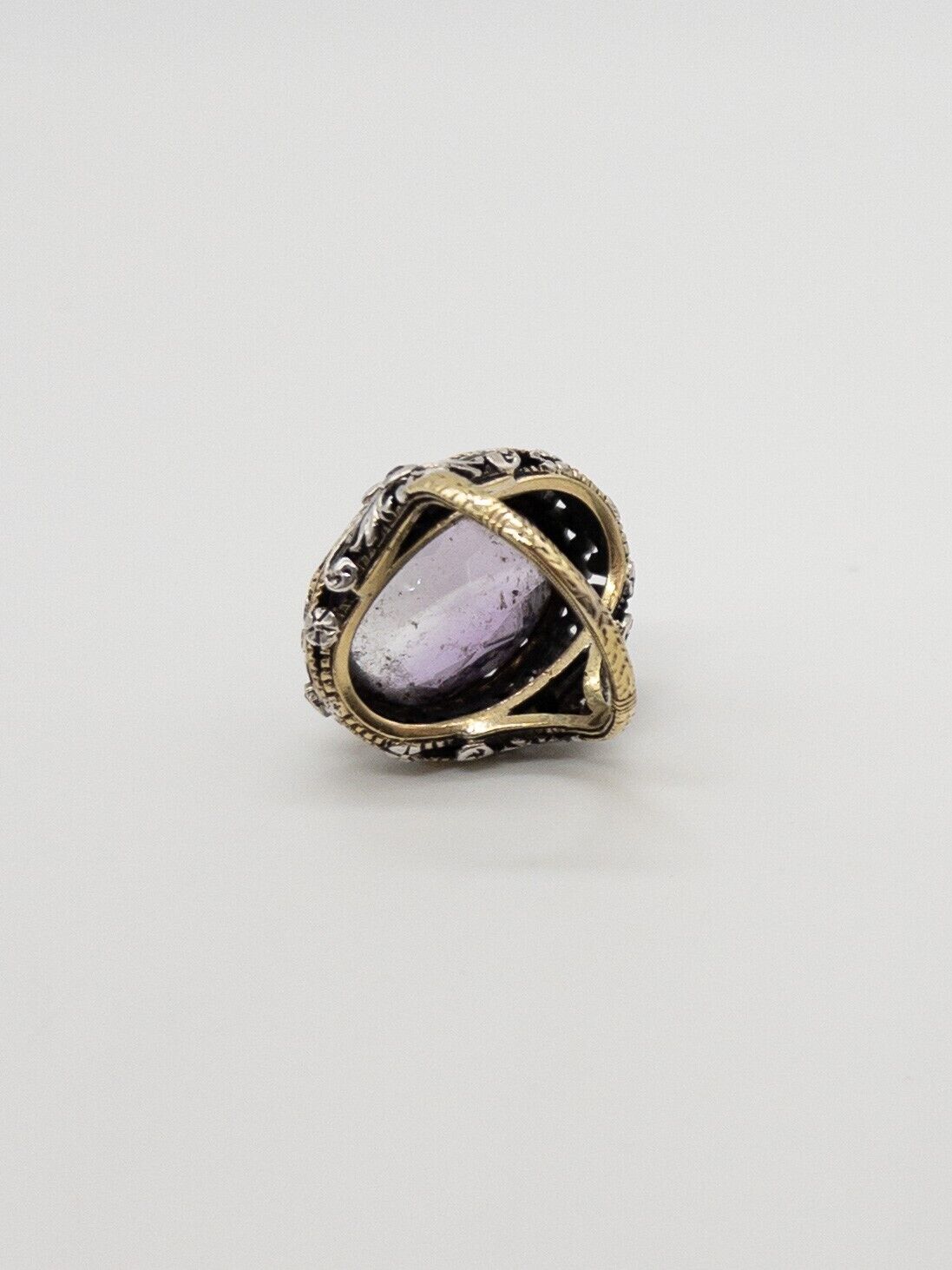 Antique 1800s 20ct Amethyst Diamond 14k Yellow Gold Platinum Filigree Ring BIG