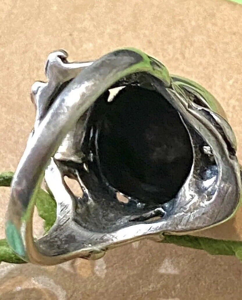 Antique early 1900s ART NOUVEAU Sculpted ORB Floral Sterling Silver 925 Ring 6.5