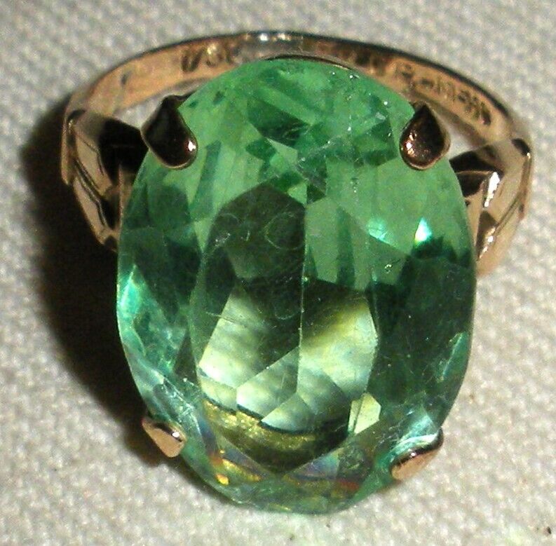 ANTIQUE EARLY 1900S 14K ROLLED GOLD PLATED RING W/ GREEN STONE SIZE 5.5 tuvi