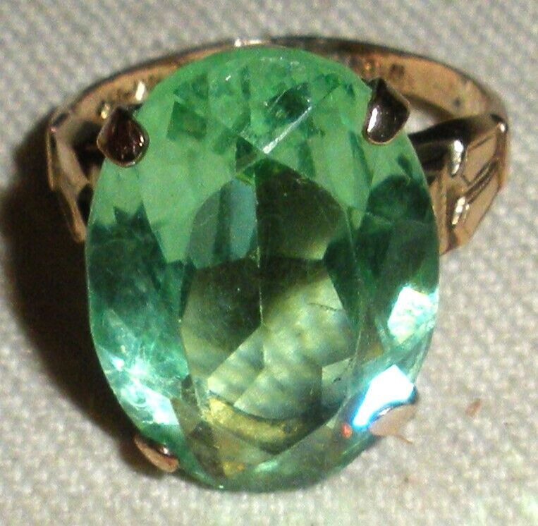 ANTIQUE EARLY 1900S 14K ROLLED GOLD PLATED RING W/ GREEN STONE SIZE 5.5 tuvi