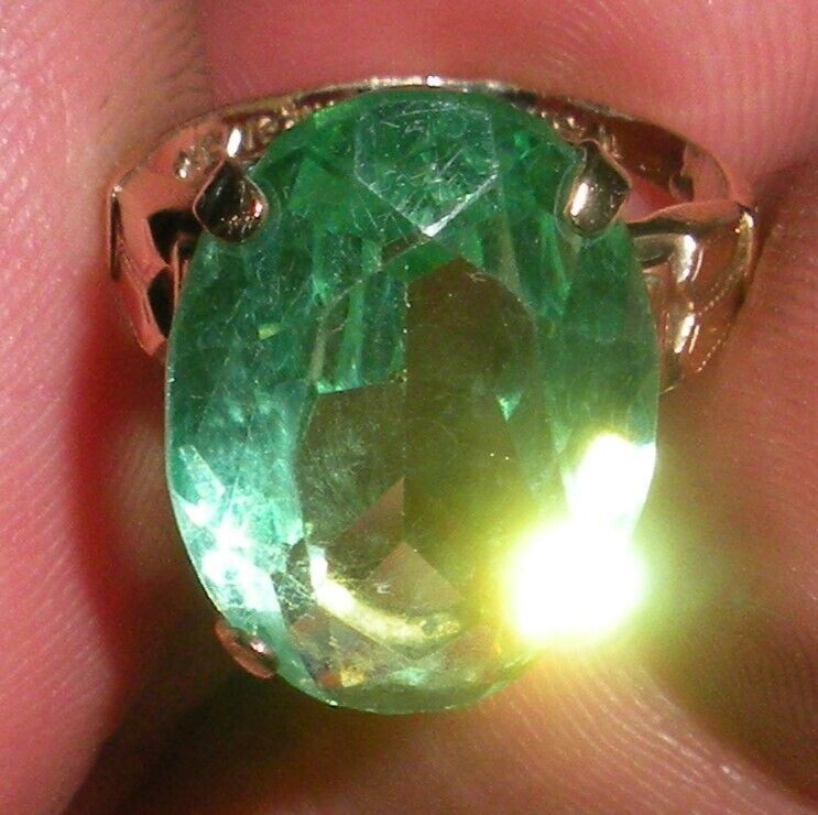 ANTIQUE EARLY 1900S 14K ROLLED GOLD PLATED RING W/ GREEN STONE SIZE 5.5 tuvi
