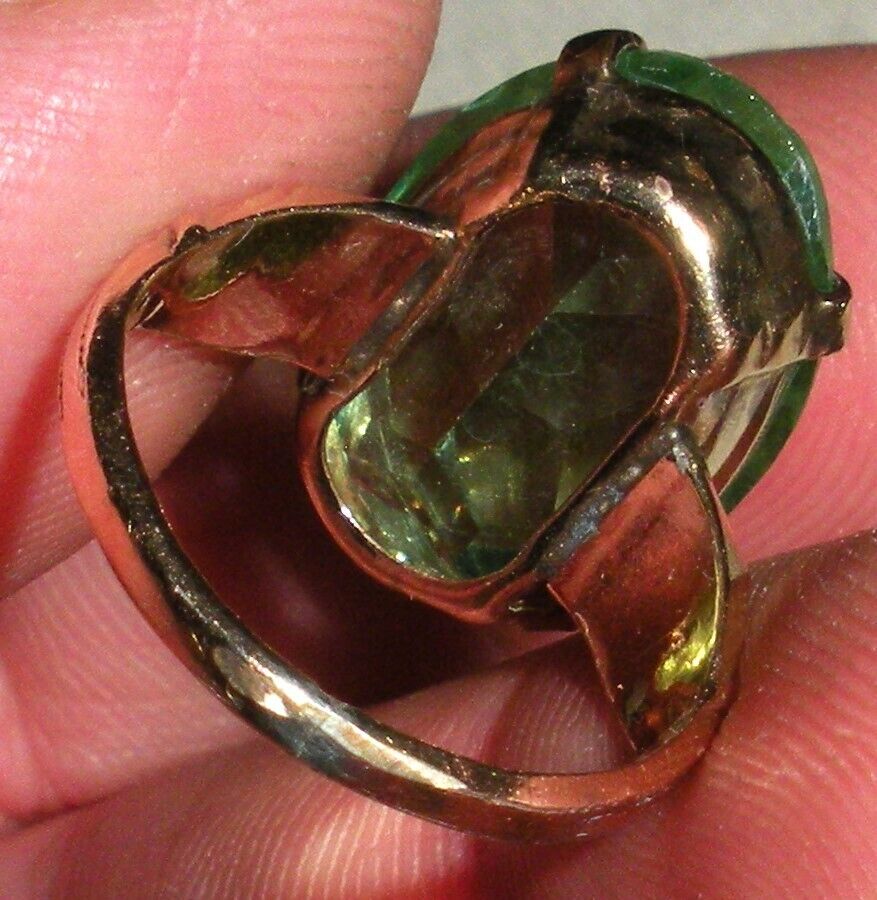 ANTIQUE EARLY 1900S 14K ROLLED GOLD PLATED RING W/ GREEN STONE SIZE 5.5 tuvi