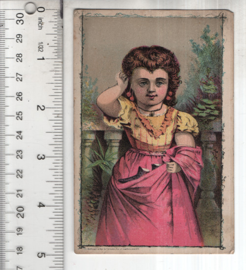 Girl Carrying Boots Cherry Earrings Blank Victorian Trade Card 5"x3" VTC-XL14