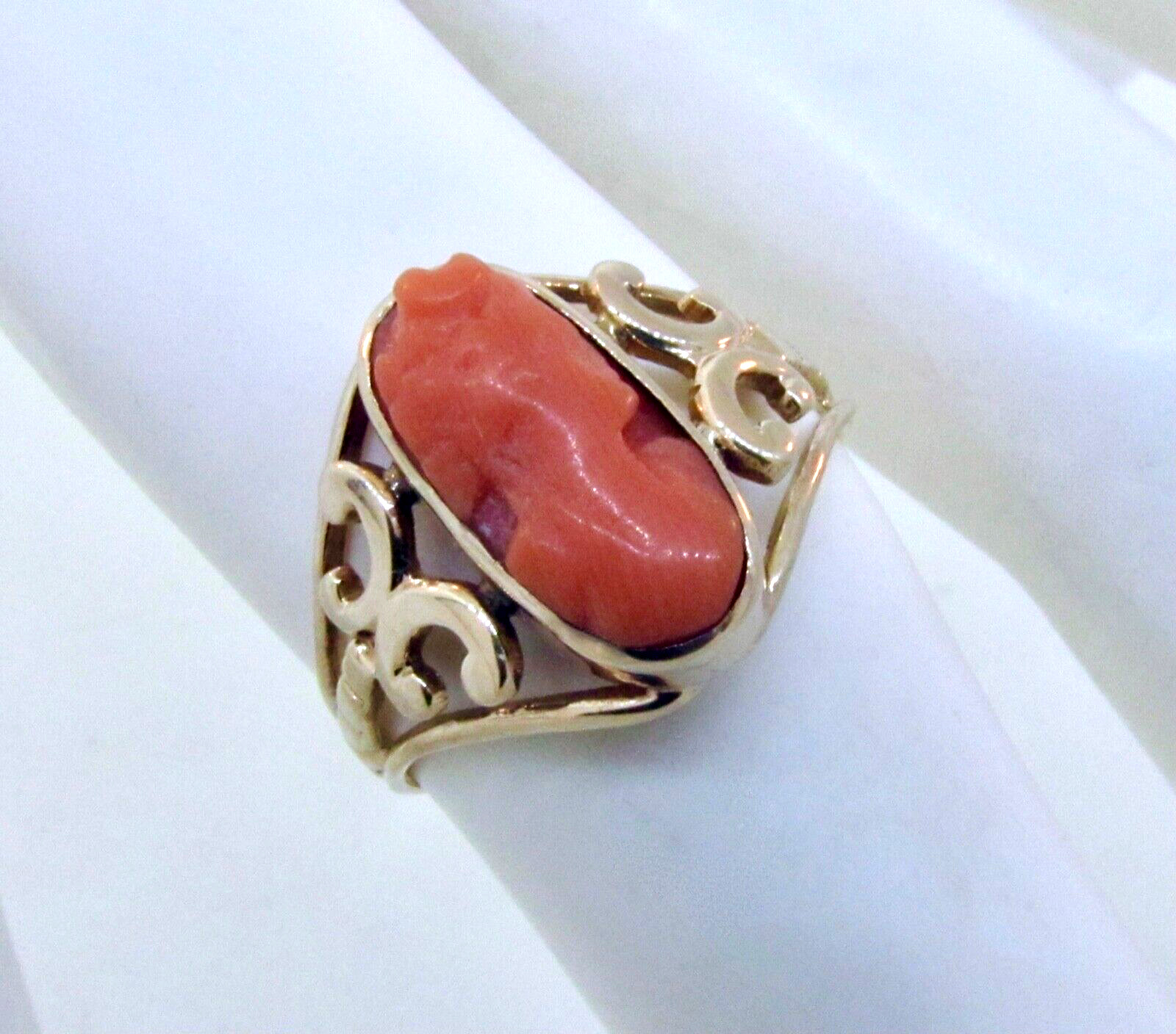 Victorian 1800's 10k Yellow Gold Coral Cameo Ring