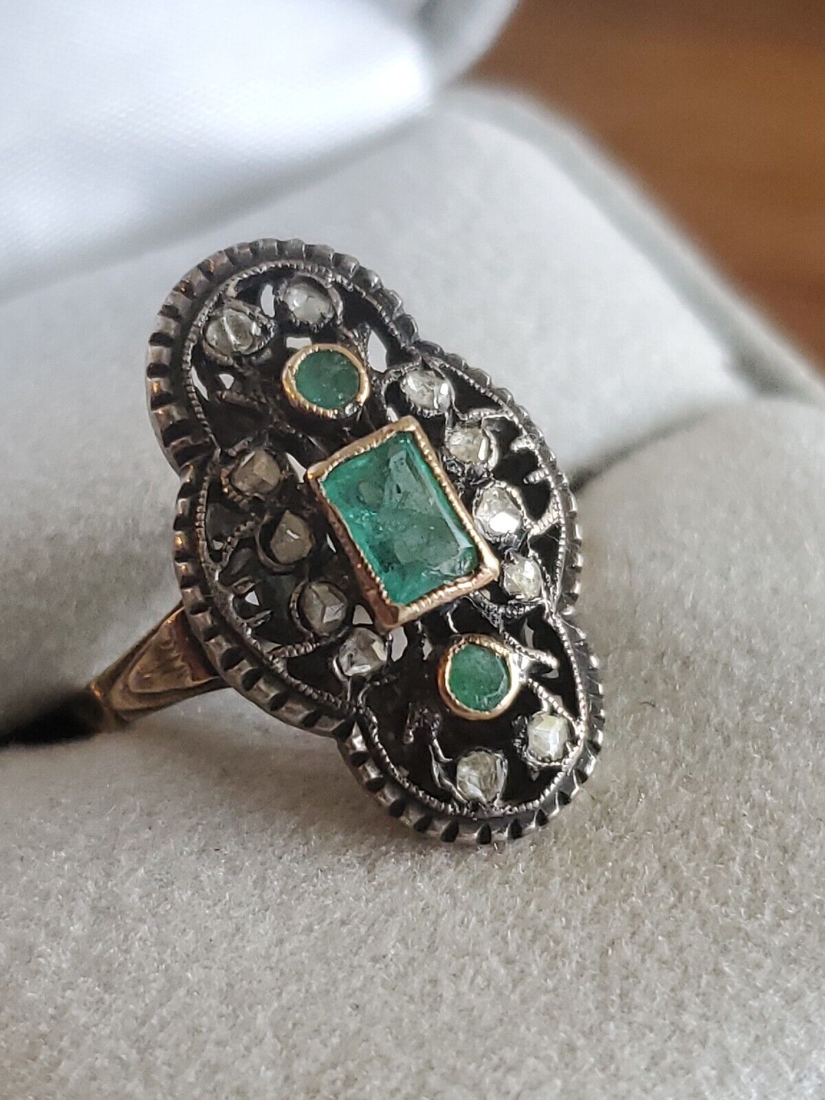 .75 Ct. Super RARE 1800s 14K GOLD EMERALD & ROUGH CUT DIAMOND RING SZ 6.5 #216