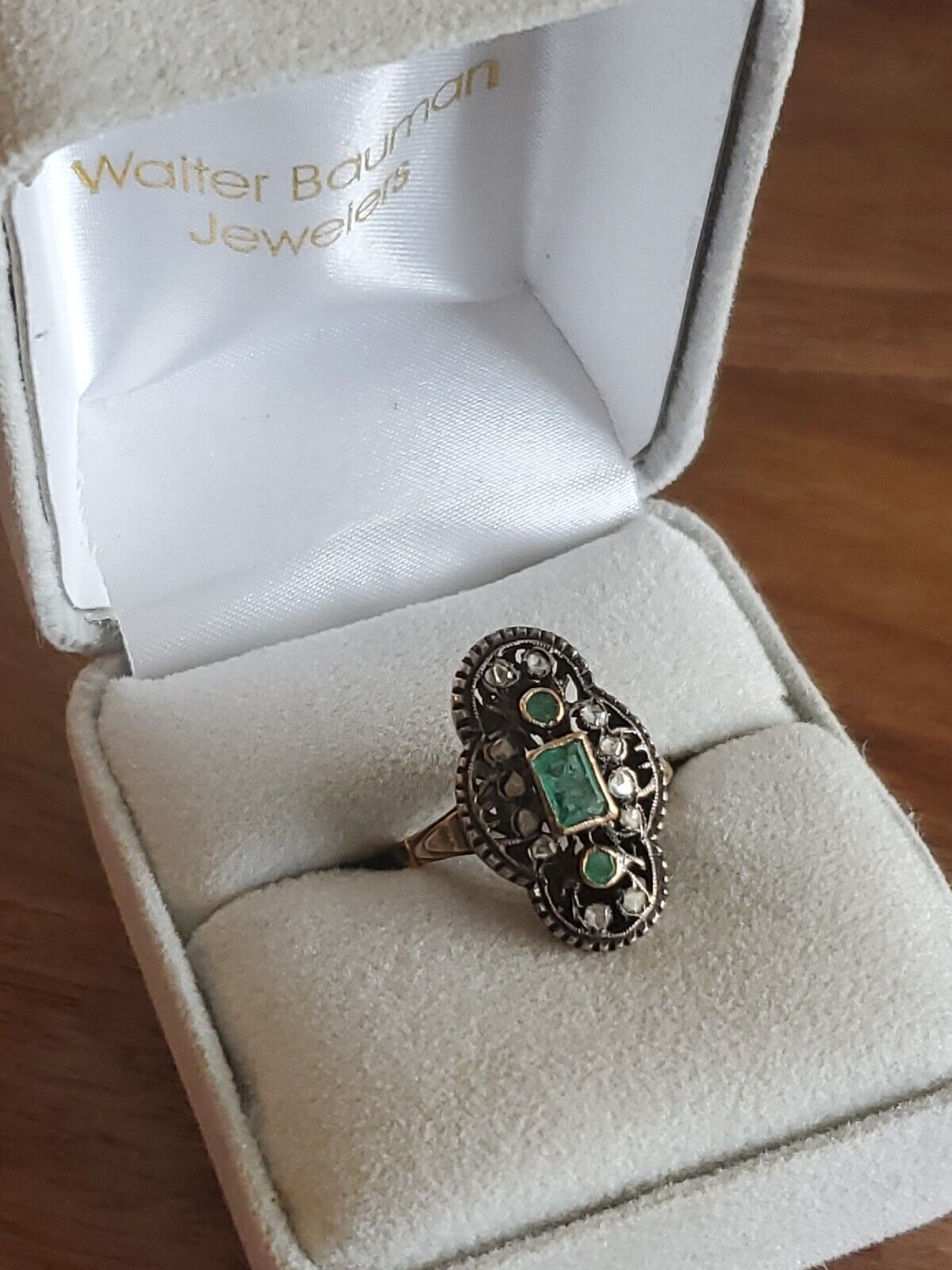 .75 Ct. Super RARE 1800s 14K GOLD EMERALD & ROUGH CUT DIAMOND RING SZ 6.5 #216