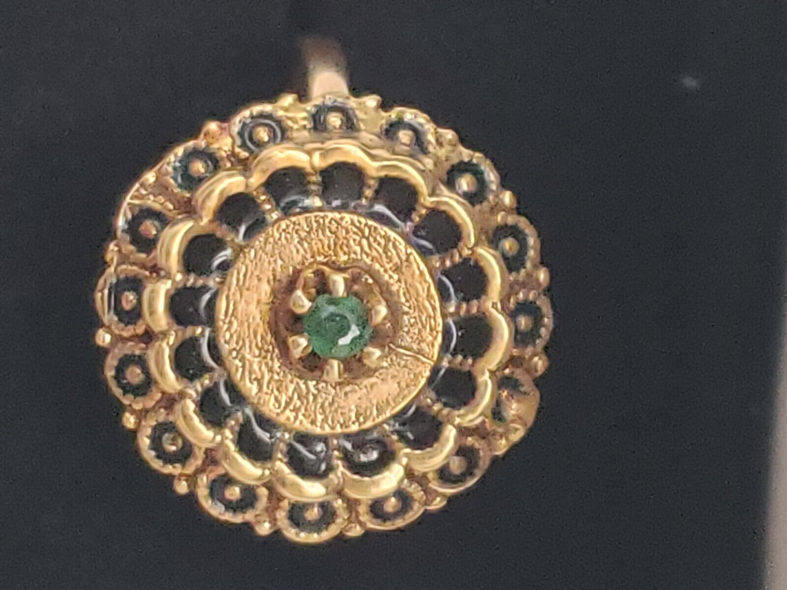 Victorian Bristol Unique 14K YG Genuine Emerald Black Enamel Ring, late 1800s