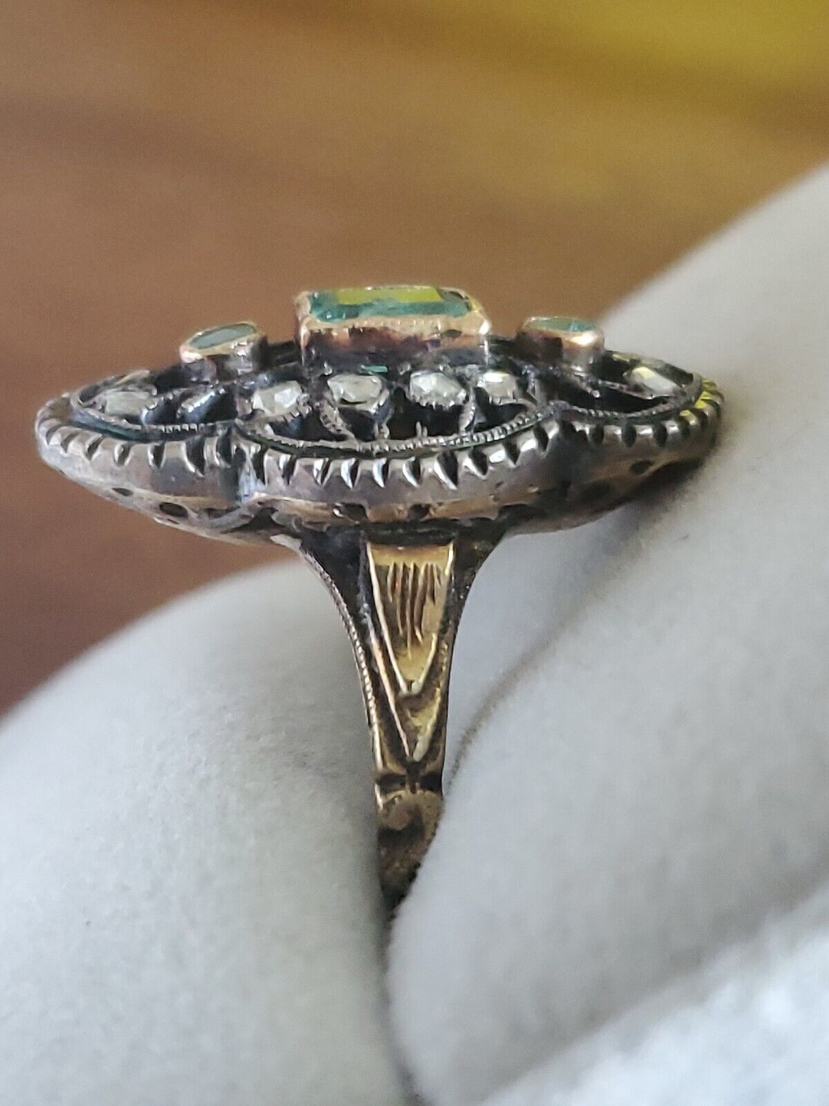 .75 Ct. Super RARE 1800s 14K GOLD EMERALD & ROUGH CUT DIAMOND RING SZ 6.5 #216