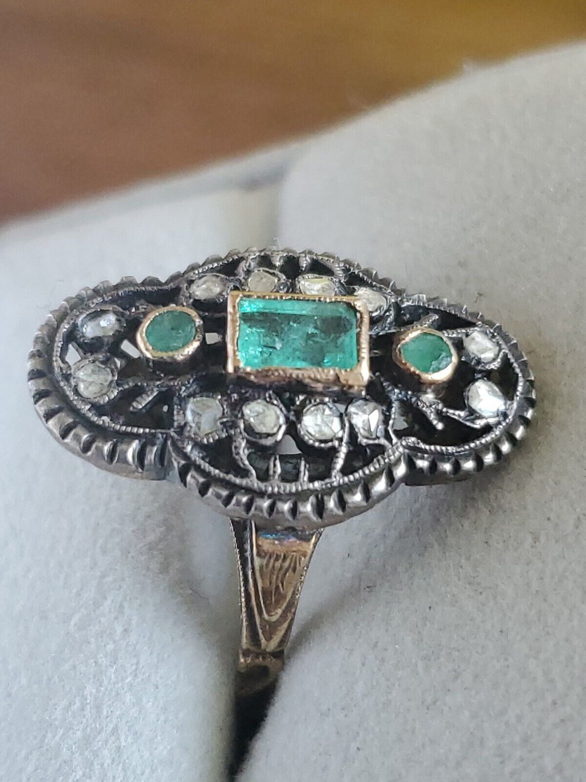 .75 Ct. Super RARE 1800s 14K GOLD EMERALD & ROUGH CUT DIAMOND RING SZ 6.5 #216