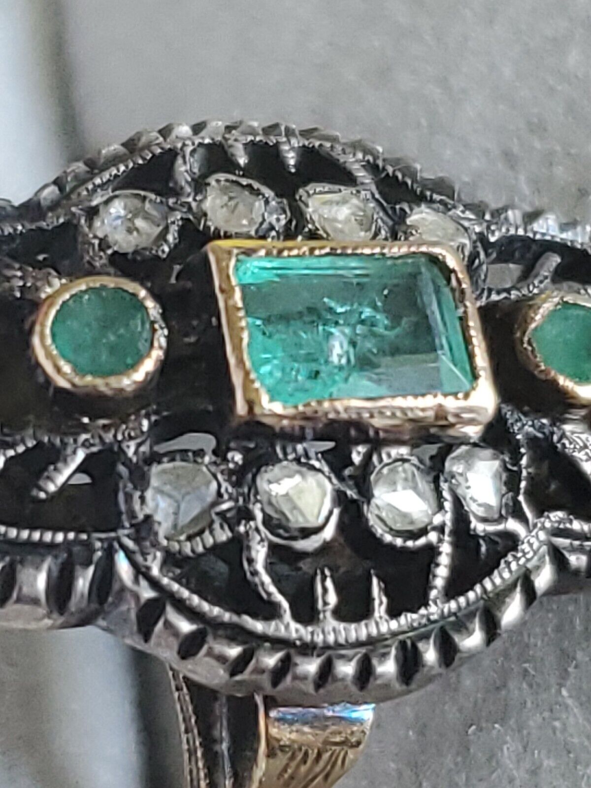 .75 Ct. Super RARE 1800s 14K GOLD EMERALD & ROUGH CUT DIAMOND RING SZ 6.5 #216
